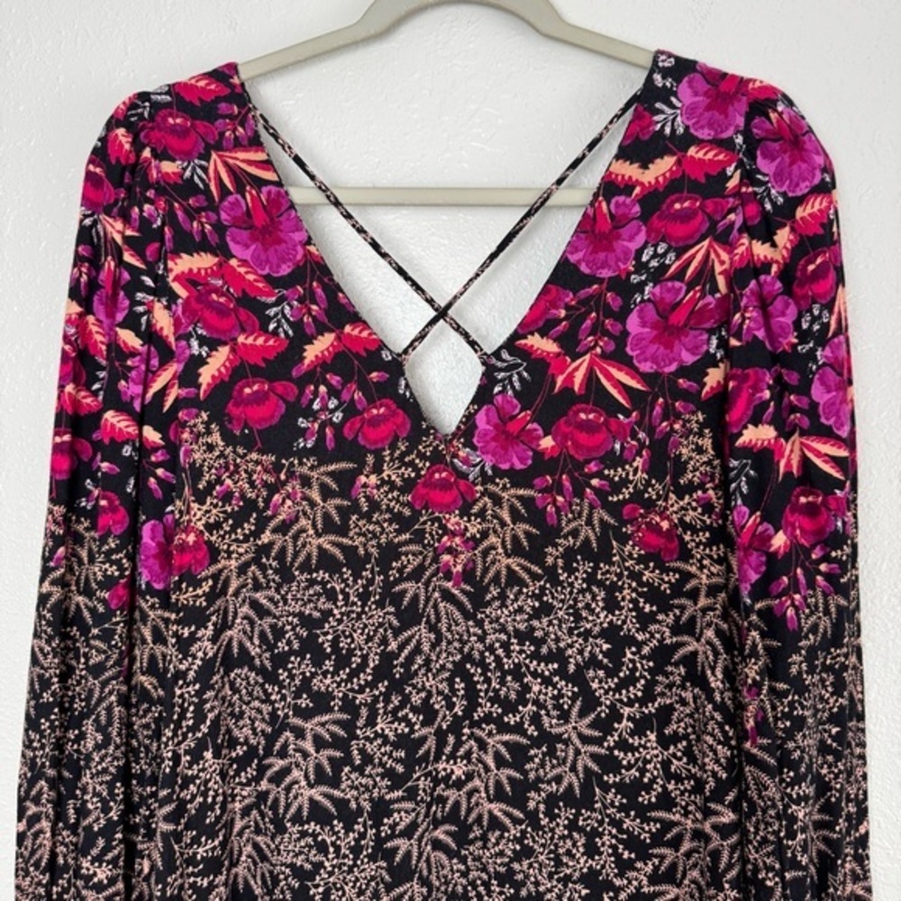 Anthropologie Cyree tunic mini dress floral black purple puff sleeves 6 - Picture 8 of 12